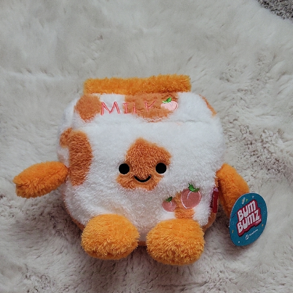 7.5" Peach Milk Bum Bumz Orange and White Plush Toy